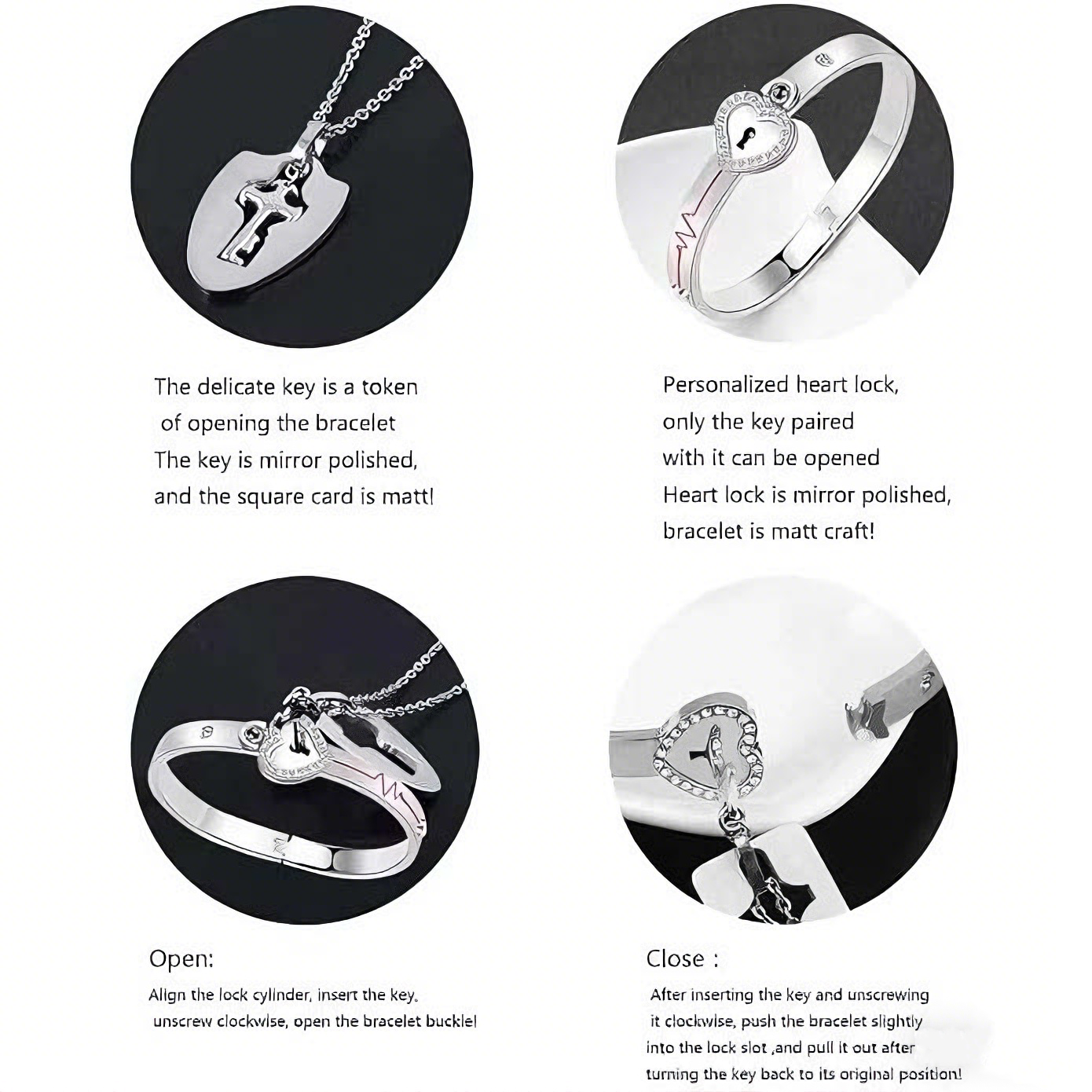 Lock Projection Diamond Bracelet and Key Necklace Set