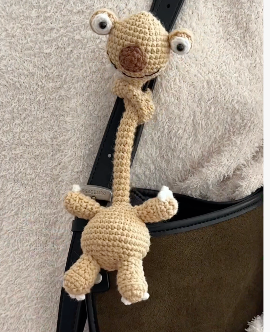 Handmade Crochet Prehistoric Sloth Bag Charm - Funny Long Neck Sloth Plush Toy，Gift for Animal Lovers