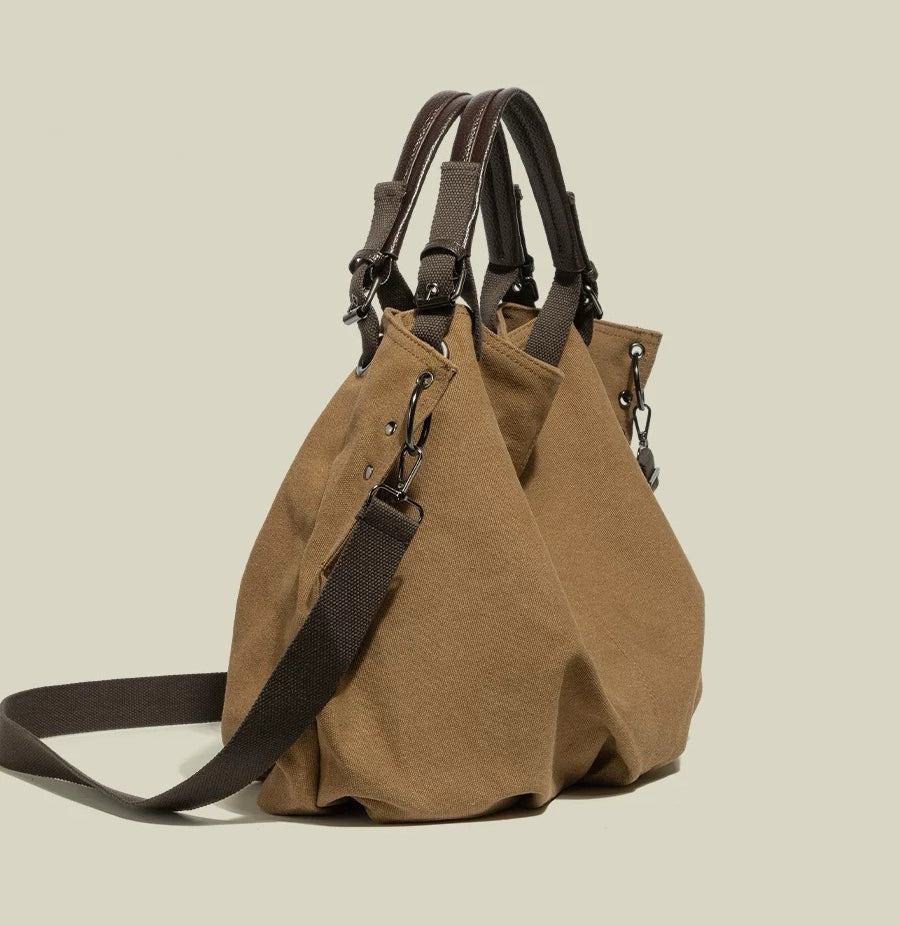 Vintage Canvas Tote Bag for Women Large Capacity Commuter Crossbody Handbag