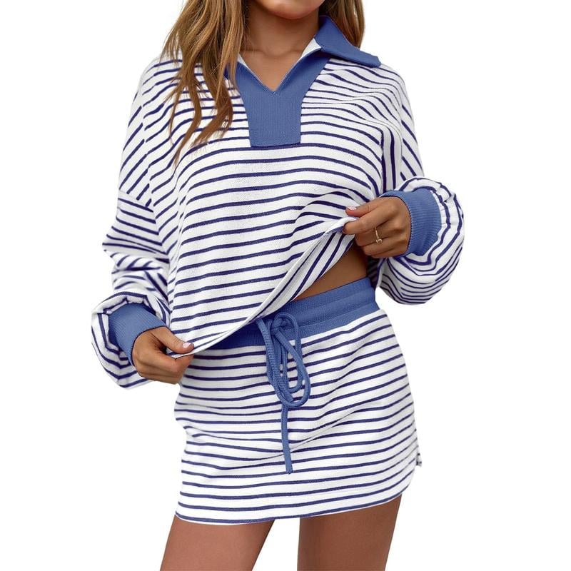 ❄️Winter 2026 Sale |Women's Striped Two-Piece Casual Sweatshirt and Skirt Set