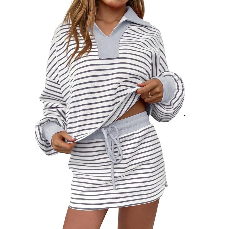 ❄️Winter 2026 Sale |Women's Striped Two-Piece Casual Sweatshirt and Skirt Set