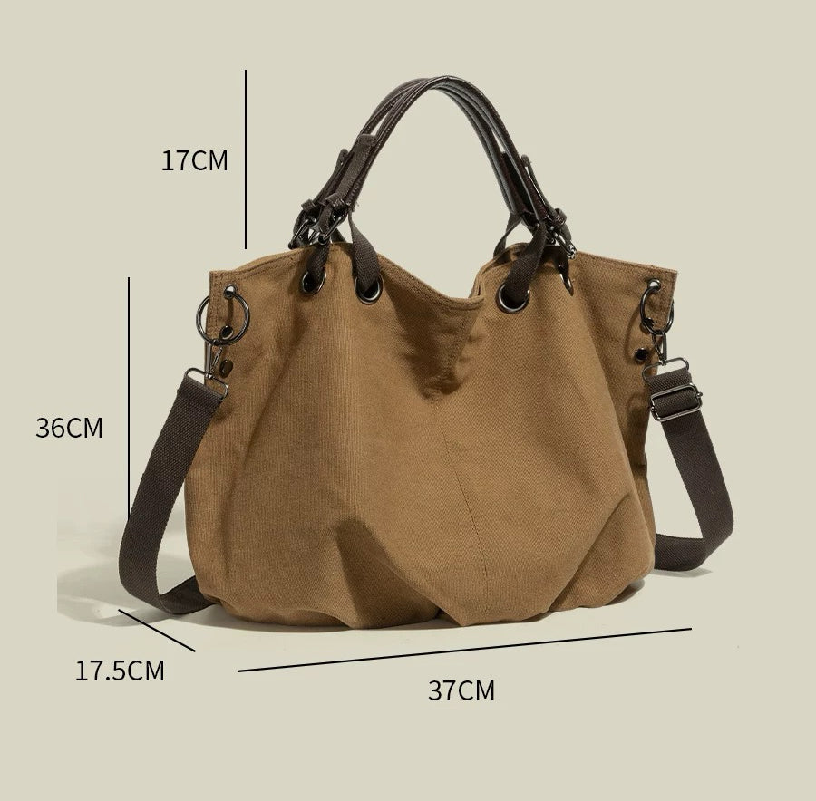 Vintage Canvas Tote Bag for Women Large Capacity Commuter Crossbody Handbag