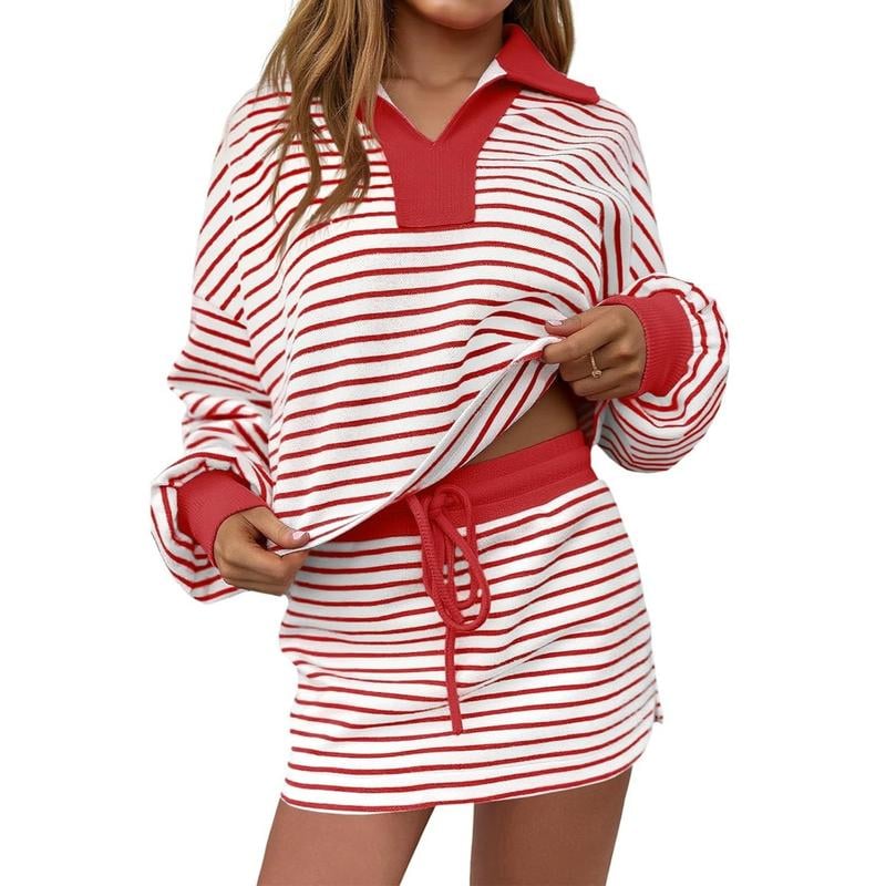 ❄️Winter 2026 Sale |Women's Striped Two-Piece Casual Sweatshirt and Skirt Set