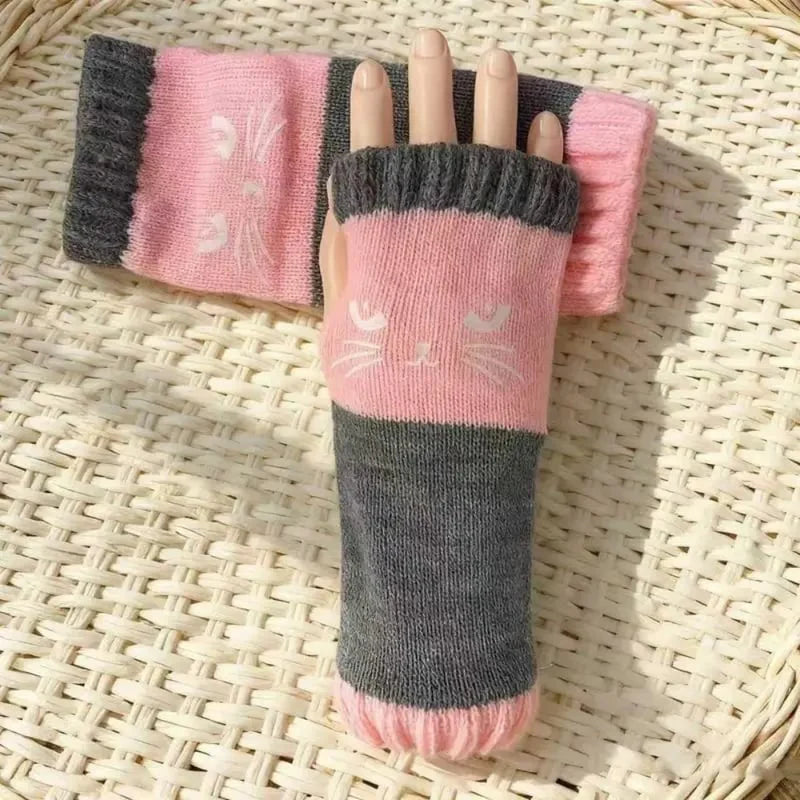🐱 Cute Women’s Knitted Cat Gloves — For Warm Hands & Free Fingers🧶