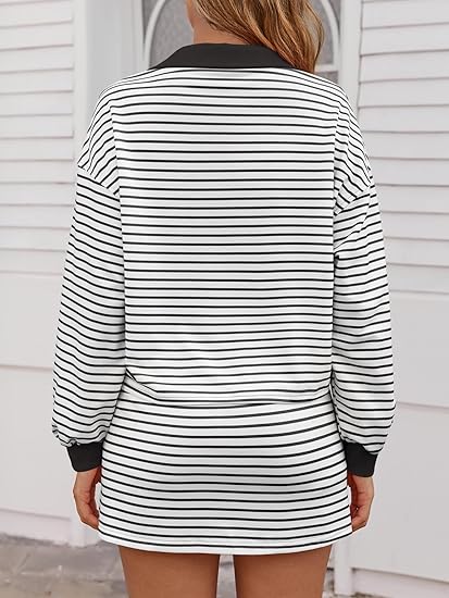 ❄️Winter 2026 Sale |Women's Striped Two-Piece Casual Sweatshirt and Skirt Set