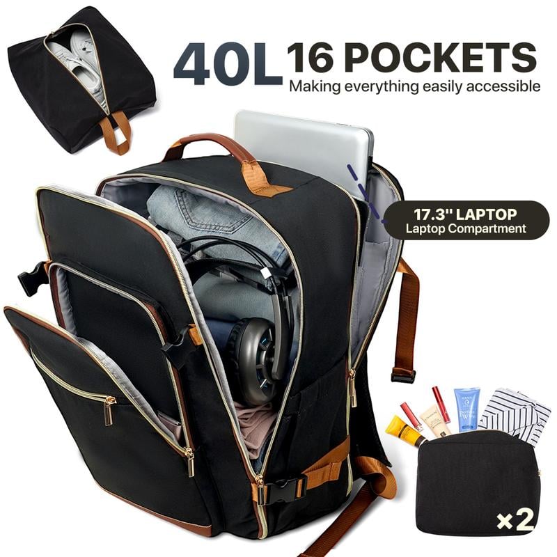 🌍 40-liter airline-approved travel backpack, comes with 3 storage bags, and can replace a 20-inch suitcase. 🛍️