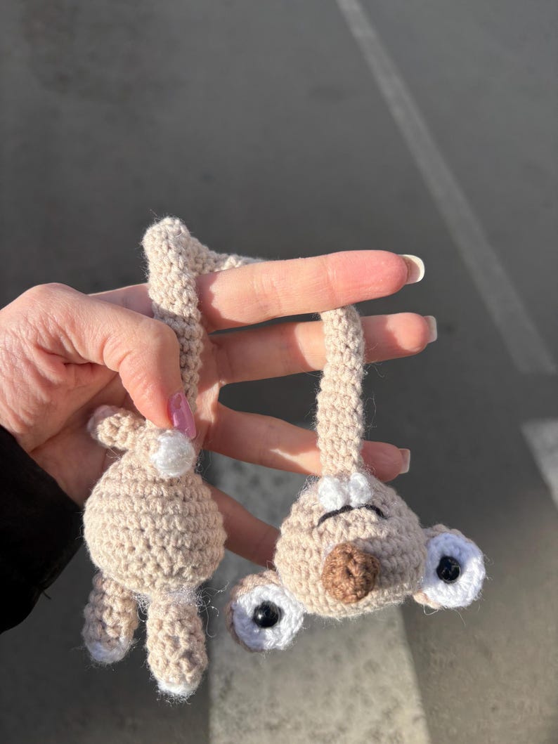 Handmade Crochet Prehistoric Sloth Bag Charm - Funny Long Neck Sloth Plush Toy，Gift for Animal Lovers