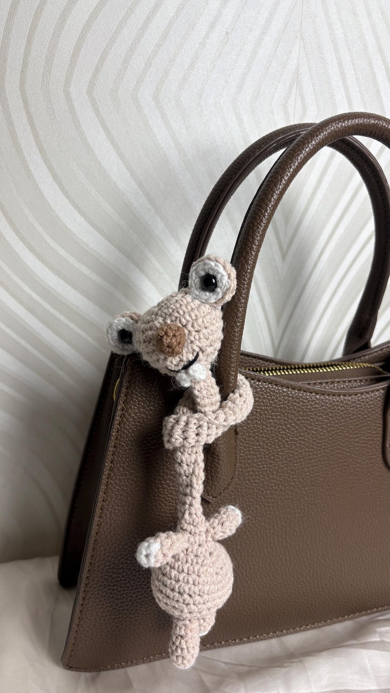 Handmade Crochet Prehistoric Sloth Bag Charm - Funny Long Neck Sloth Plush Toy，Gift for Animal Lovers