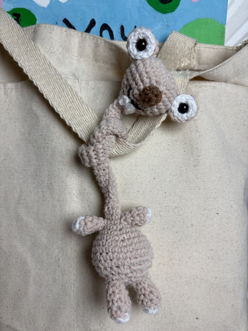 Handmade Crochet Prehistoric Sloth Bag Charm - Funny Long Neck Sloth Plush Toy，Gift for Animal Lovers